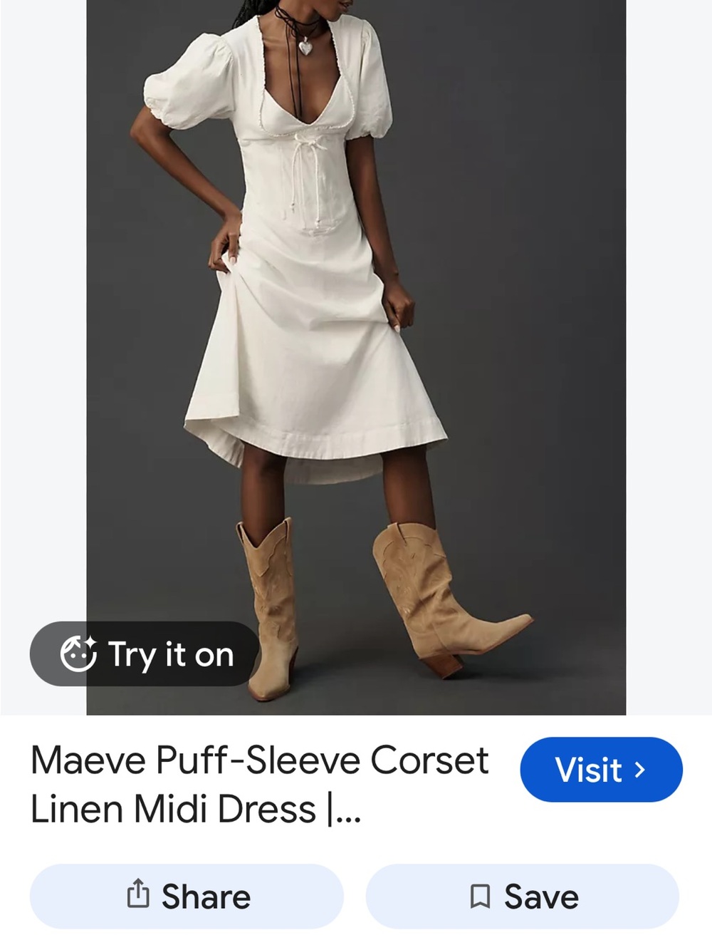 Maeve Puff Sleeve Corset Linen Midi Dress